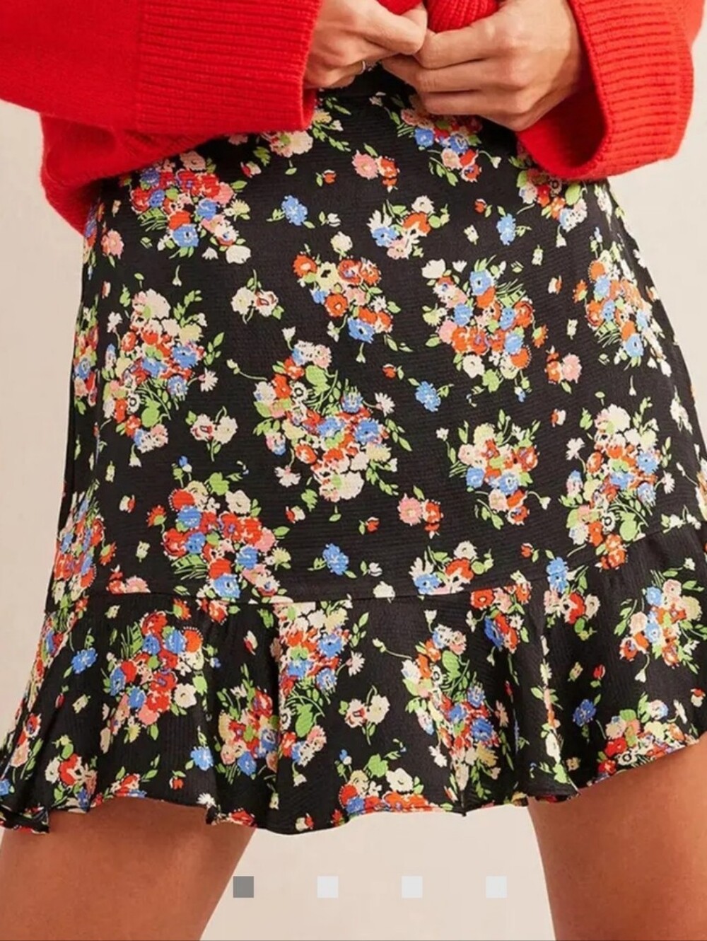 NEW Boden Black Wild Floral Ruffle Mini Skirt, Sz 10